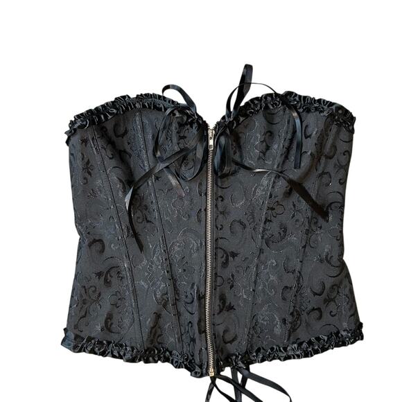 black silky floral intricate  corset with ties- silver hardware- no brand - Picture 1 of 13